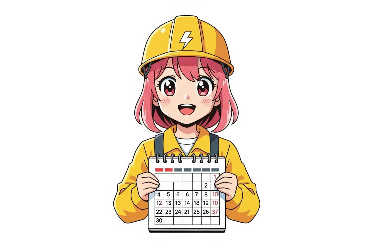 カレンダーを見る女性のイラスト