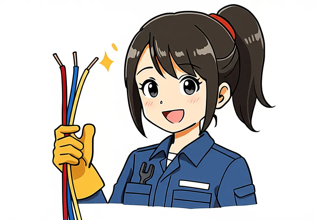 ケーブルを持った電気工事士の女の子のイラスト