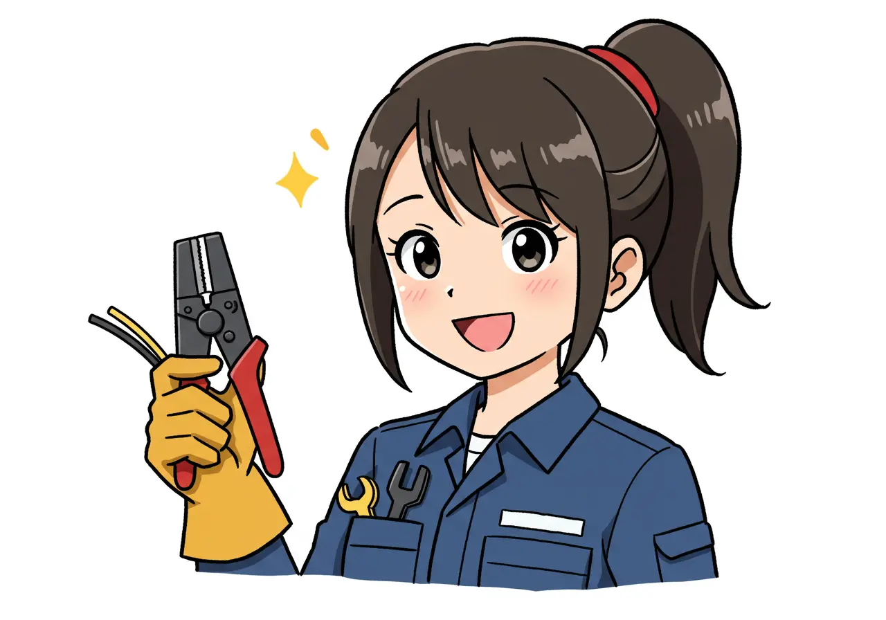 ケーブルストリッパーを持った電気工事士の女性のイラスト