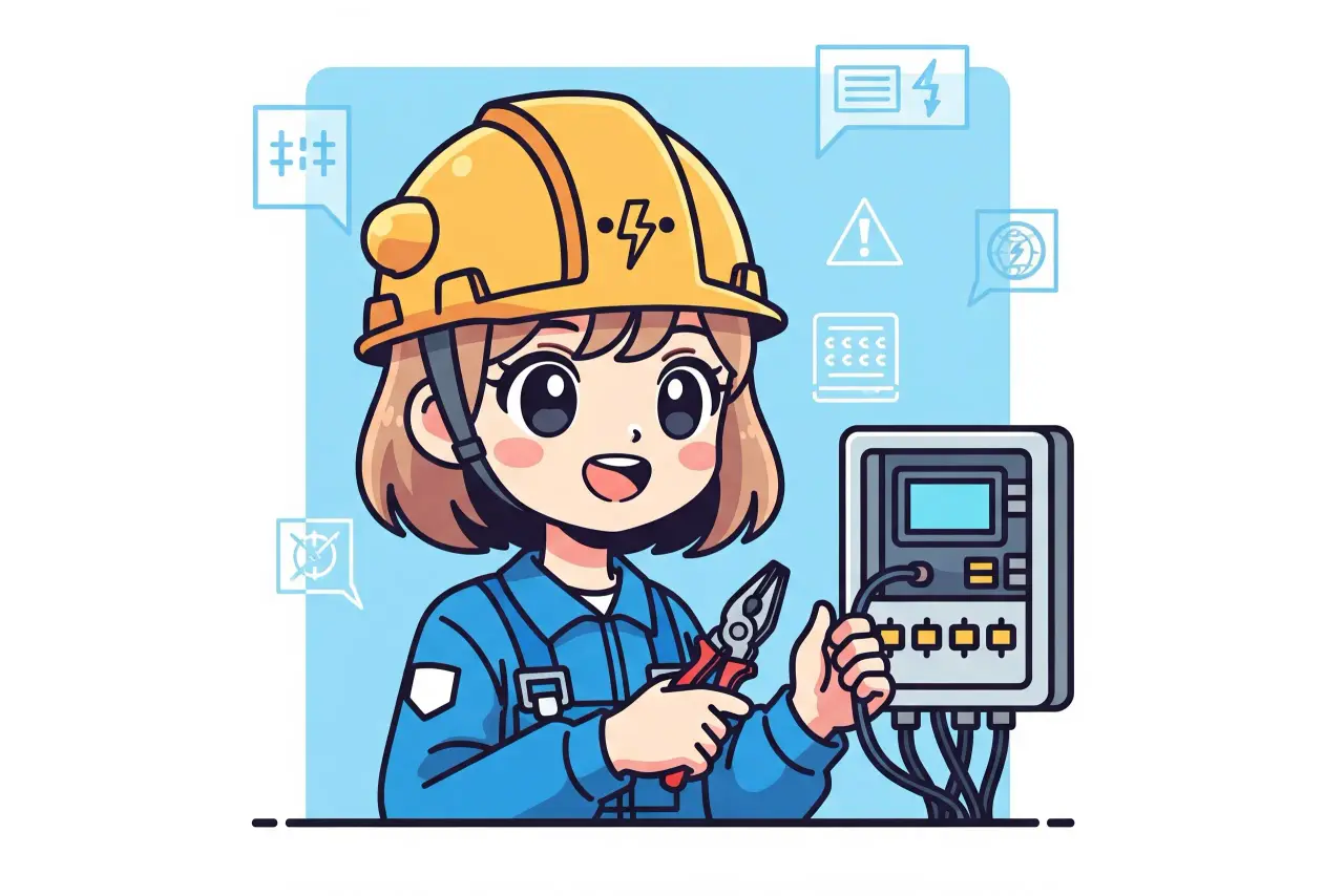 電気工事をしている女性のイラスト