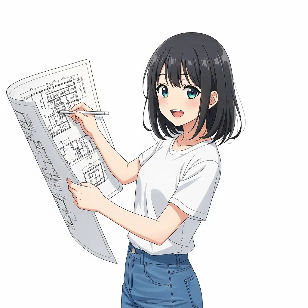 図面を描いている女の子