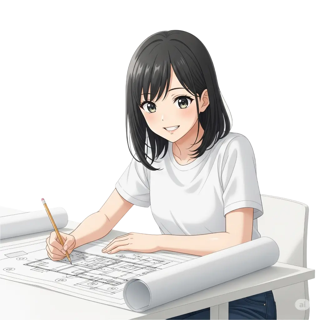 図面を描いている女の子