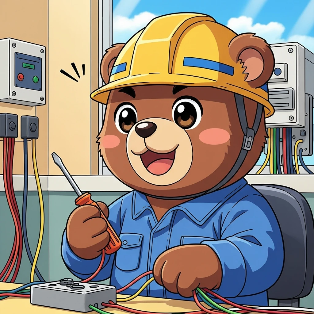 電気工事をするクマ